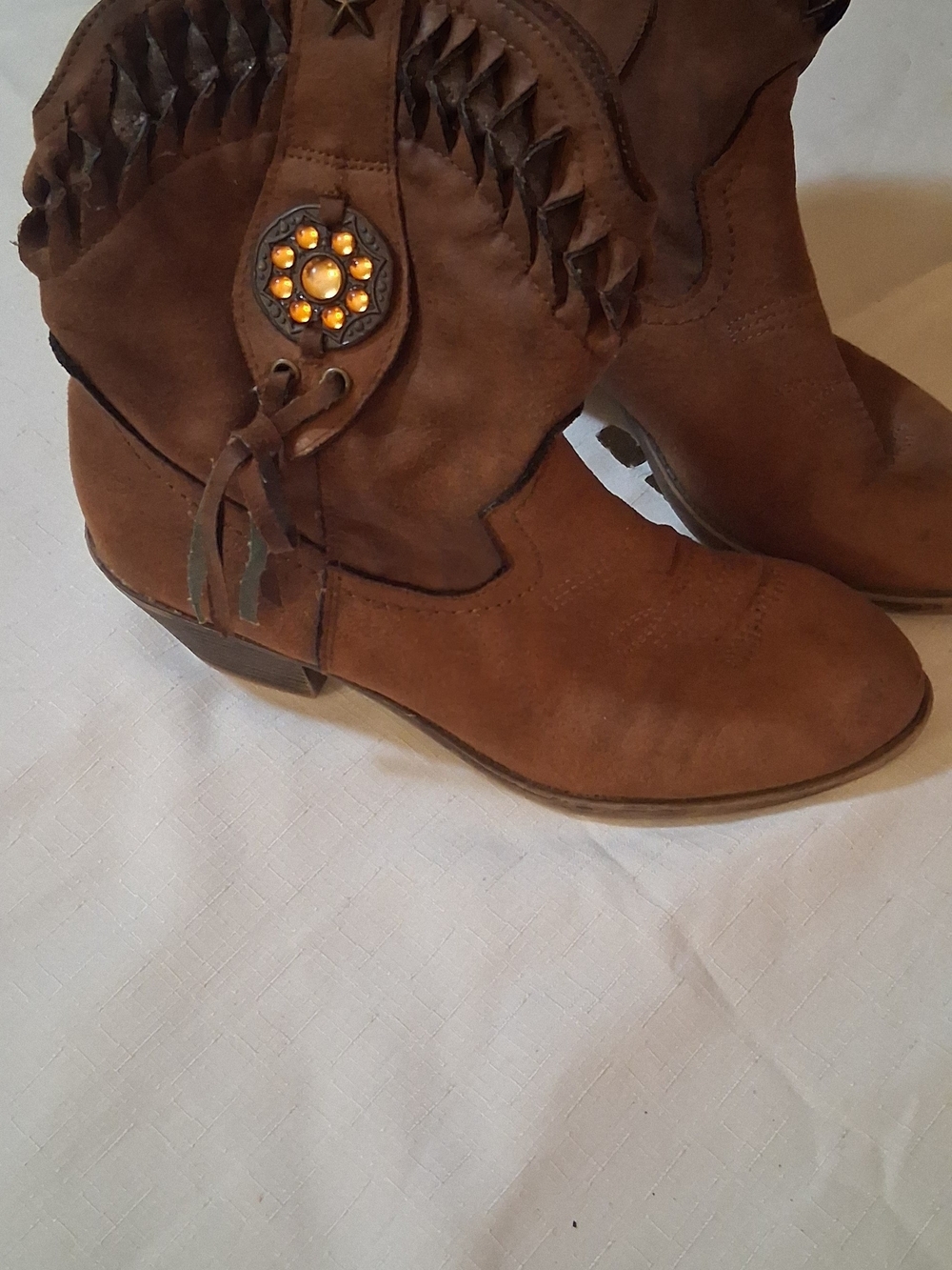 austin gal Brown Suede Western Ankle Boots with Concho Accent 7 260928